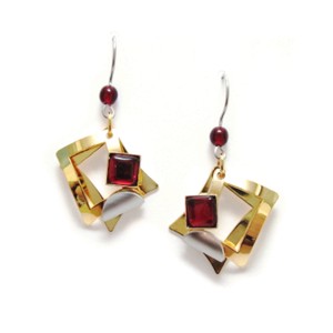 Shiny Gold Earrings with Red Acrylic by Crono Design